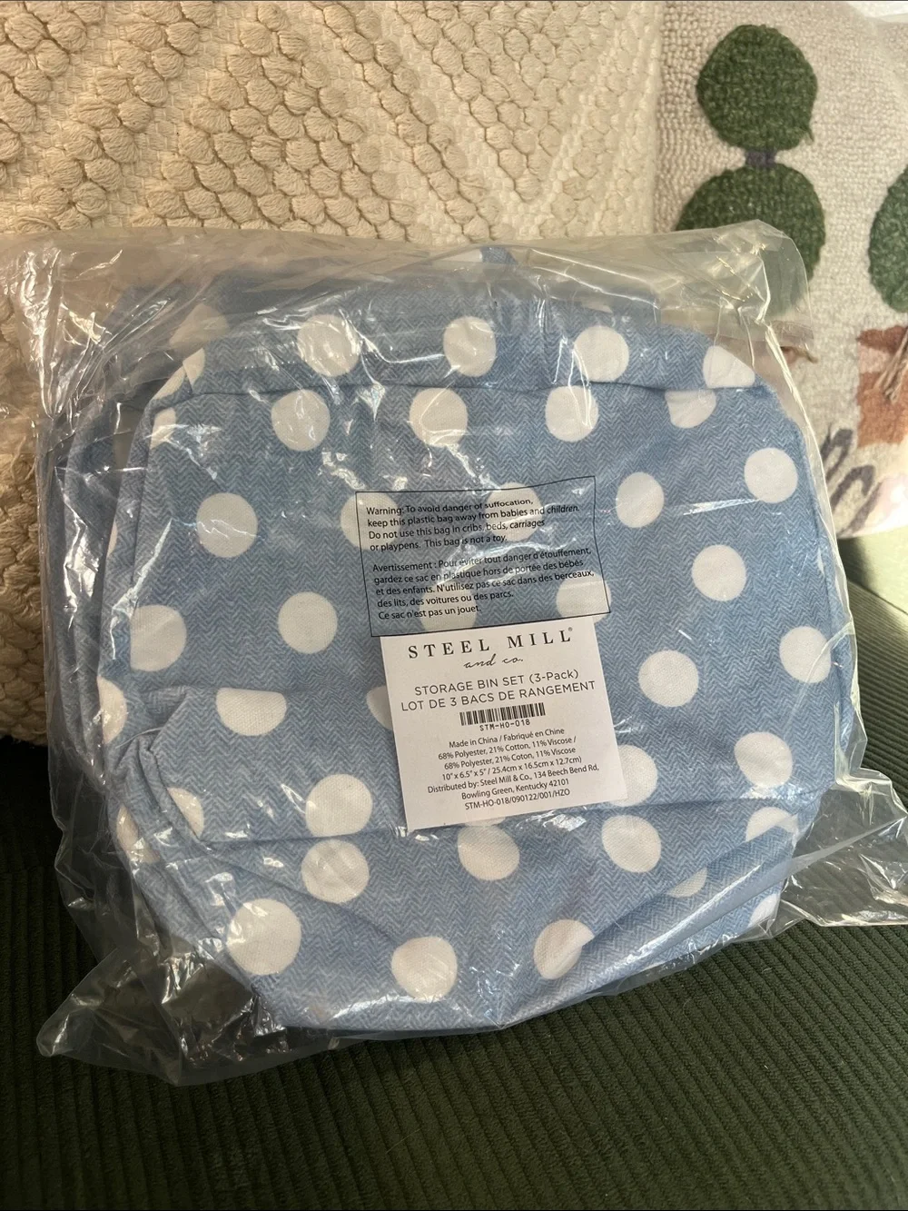 Light Blue Polka Dot Storage Bin